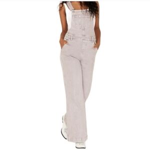 Cleo+ Wolf Chic Women's Light Gray Wide Leg Overalls